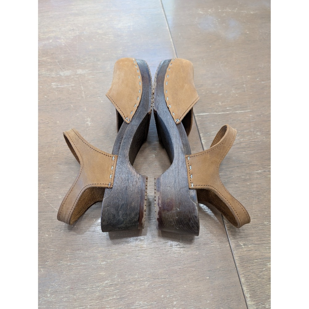 Sandgrens Saragasso Classic Clogs Women's 39 Tan Leather Wooden MaryJane Swedish - Picture 8 of 11
